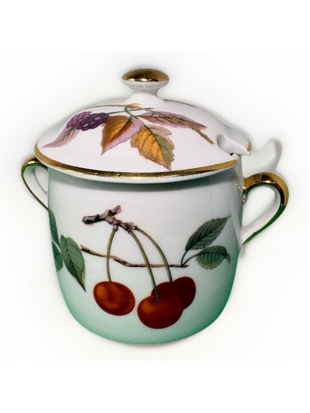 Vintage Sugar Bowl W/lid-Royal Worcester- England Apples & Cherries Design-